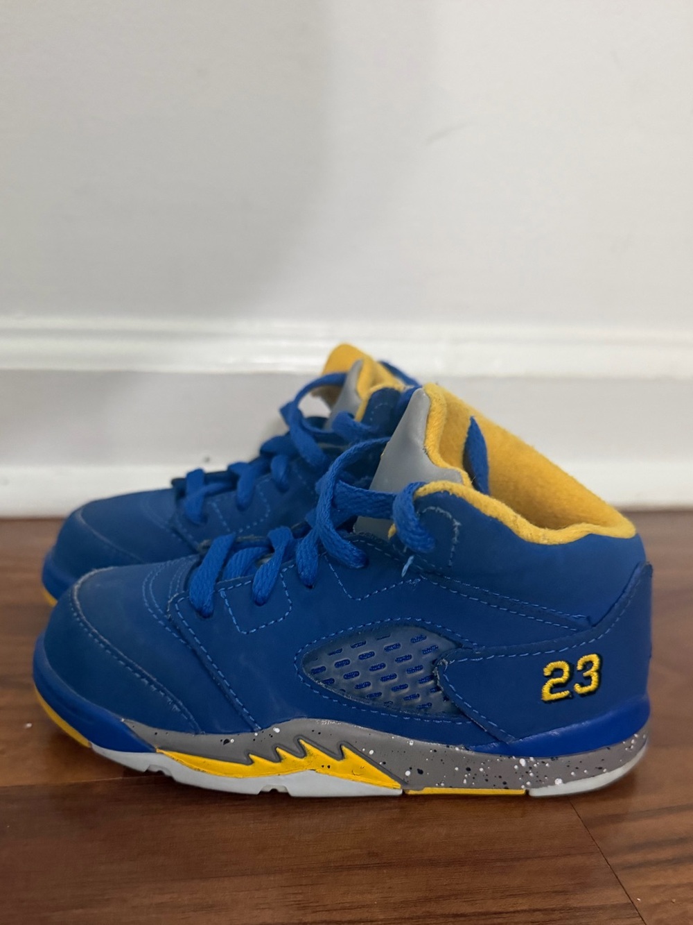 Jordan Kids Blue and Yellow '23' High-Top Sneakers